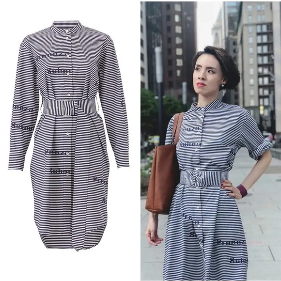 Proenza Schouler Dresses & Skirts - RTR Proenza Schouler Stripe Poplin Graphic Text Shirt Dress sz Small Oversized